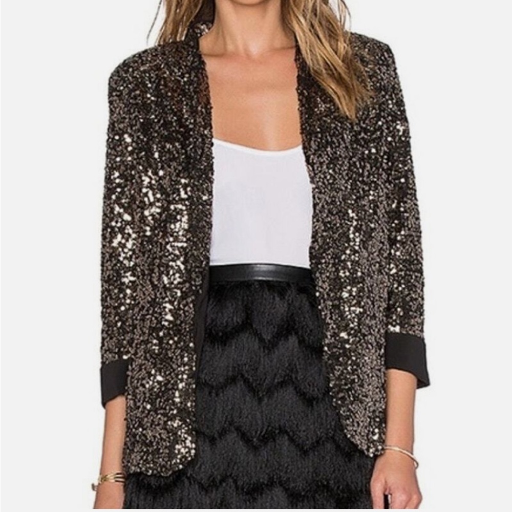 Sam Edelman Black and Gold Sequin Jacket - Size XS